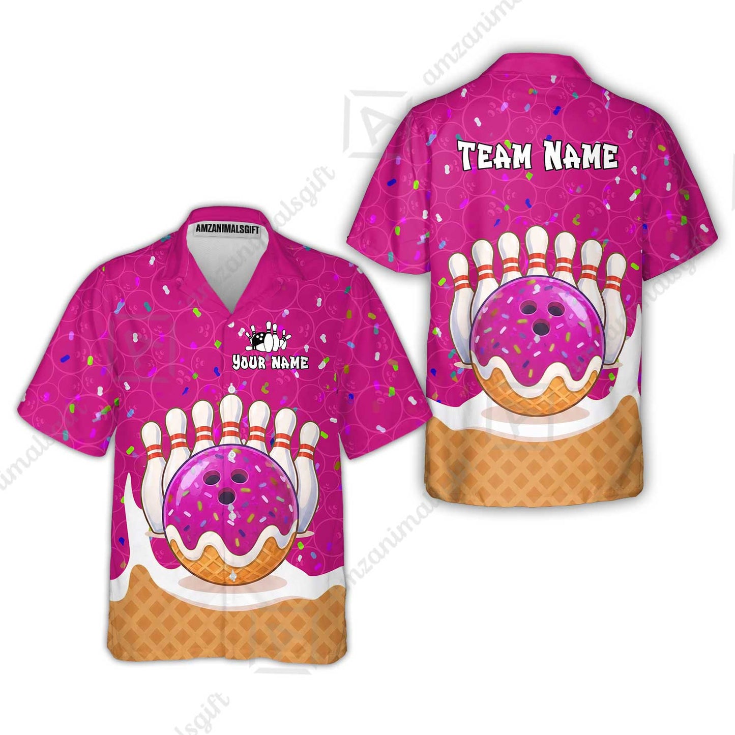 Custom Bowling Jersey Polo Shirt, Bowling Sprinkles Ice Cream Cone, Personalized Name & Team Name