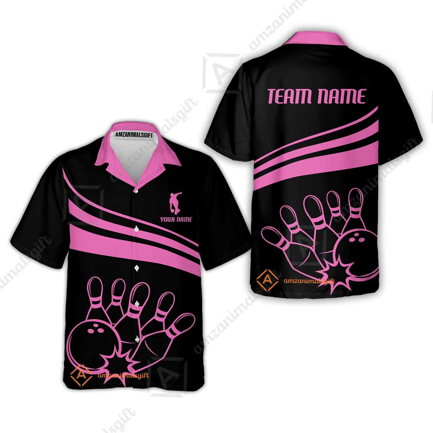 Bowling Customized Jersey Black Shirt Pink Curve Bowling Tenpin Quarter Zip Shirt, Outfit For Bowlers, Bowling Team