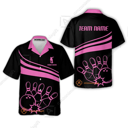 Bowling Customized Jersey Black Shirt Pink Curve Bowling Tenpin Quarter Zip Shirt, Outfit For Bowlers, Bowling Team