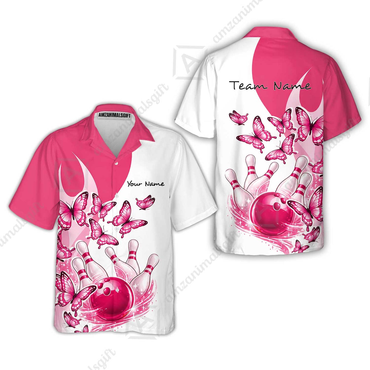 Custom Bowling Jersey Polo Shirt, Butterfly Strike, Personalized Name & Team Name