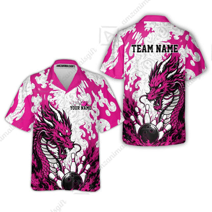Custom Bowling Jersey Polo Shirt, Fierce Crimson Fire Dragon Strike, Custom Bowling Jersey Team Shirt For Players With Name and Team Name