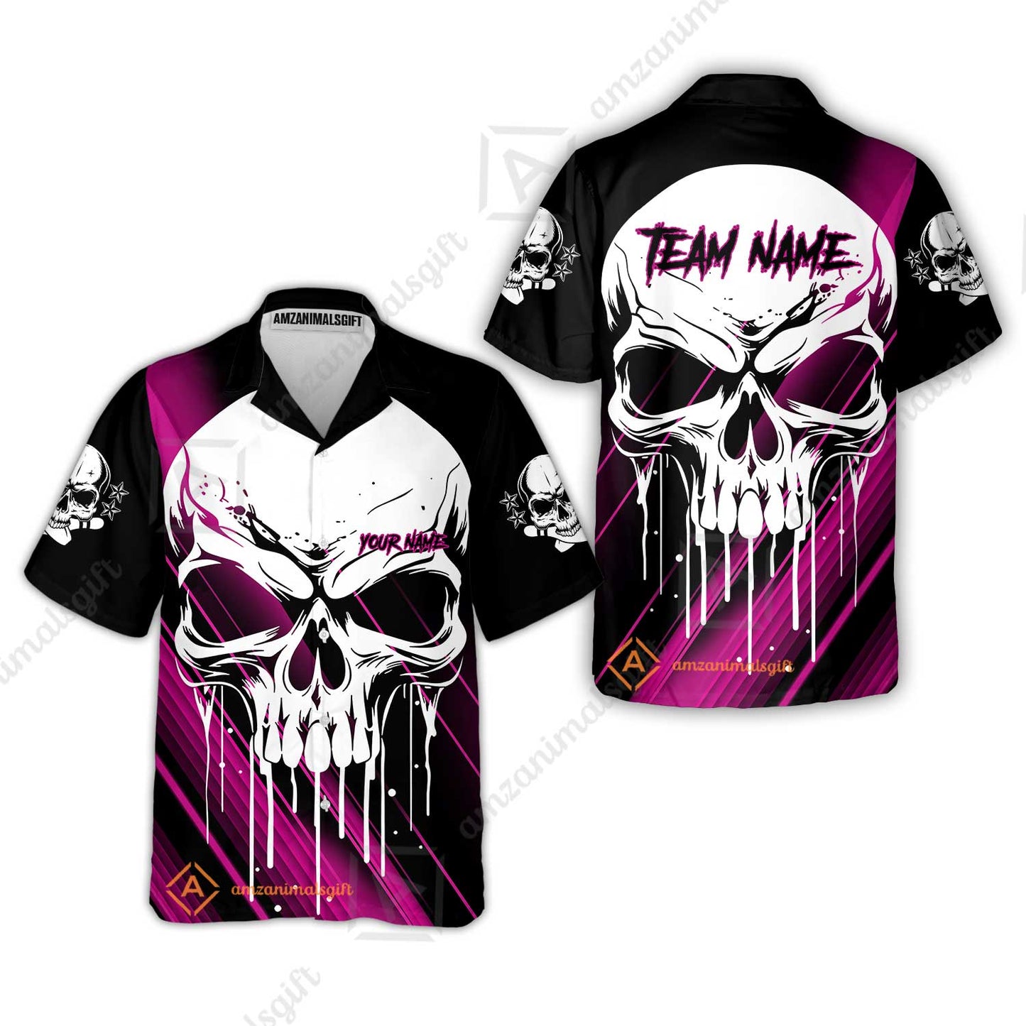 Customized Bowling Polo, Blue Skull Bowling Creepy Style Bowling jerseys Custom Name And Team Shirt