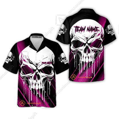 Customized Bowling Polo, Blue Skull Bowling Creepy Style Bowling jerseys Custom Name And Team Shirt