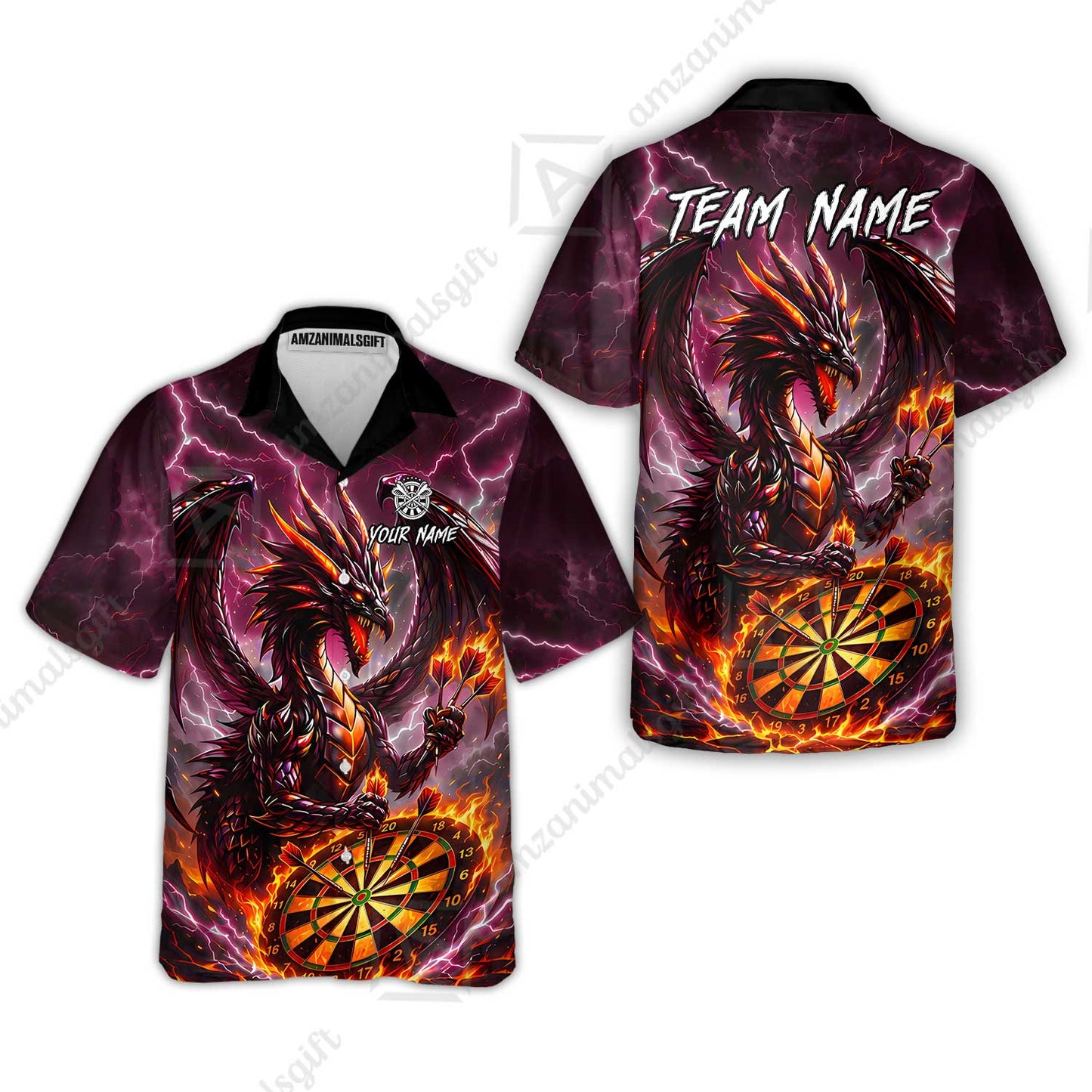 Custom Darts Jersey Polo Shirt, Dragon Fire Darts, Custom Dart Jersey Team Shirt For Players With Name & Team Name