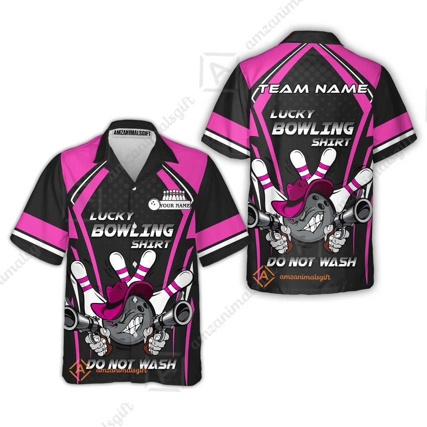 Customized Bowling Team Hawaiian Shirt, Lucky Bowling Shirt Do Not Wash Bowling Ball Aiming Guns, Personalized Name Bowling Shirt