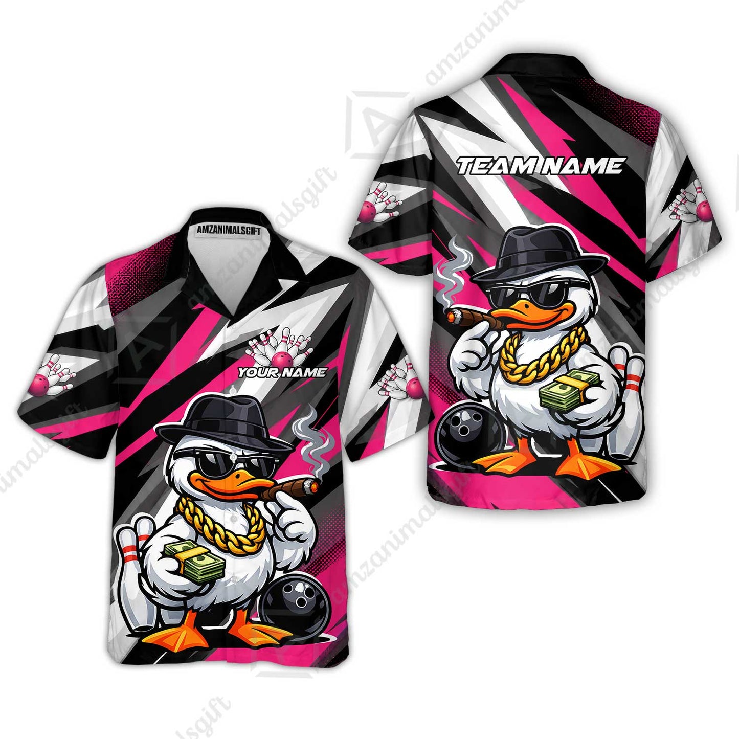 Custom Bowling Jersey Polo Shirt, Boss Hustle Duck Gangster Style, Custom Bowling Jersey Team Shirt For Players With Name and Team Name