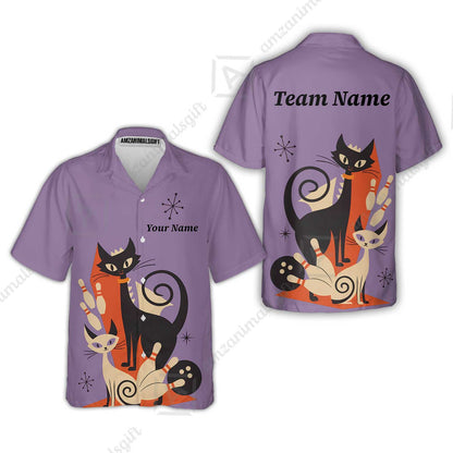 Custom Bowling Jersey Polo Shirt, Retro Cats, Custom Bowling Jersey Team Shirt For Players With Name & Team Name