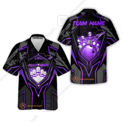 Customized Bowling Jersey, Bowling And Pins Abstract Grunge Texture X Multicolor Option Customized Name And Team Name Zipper Polo Jerseys Shirts
