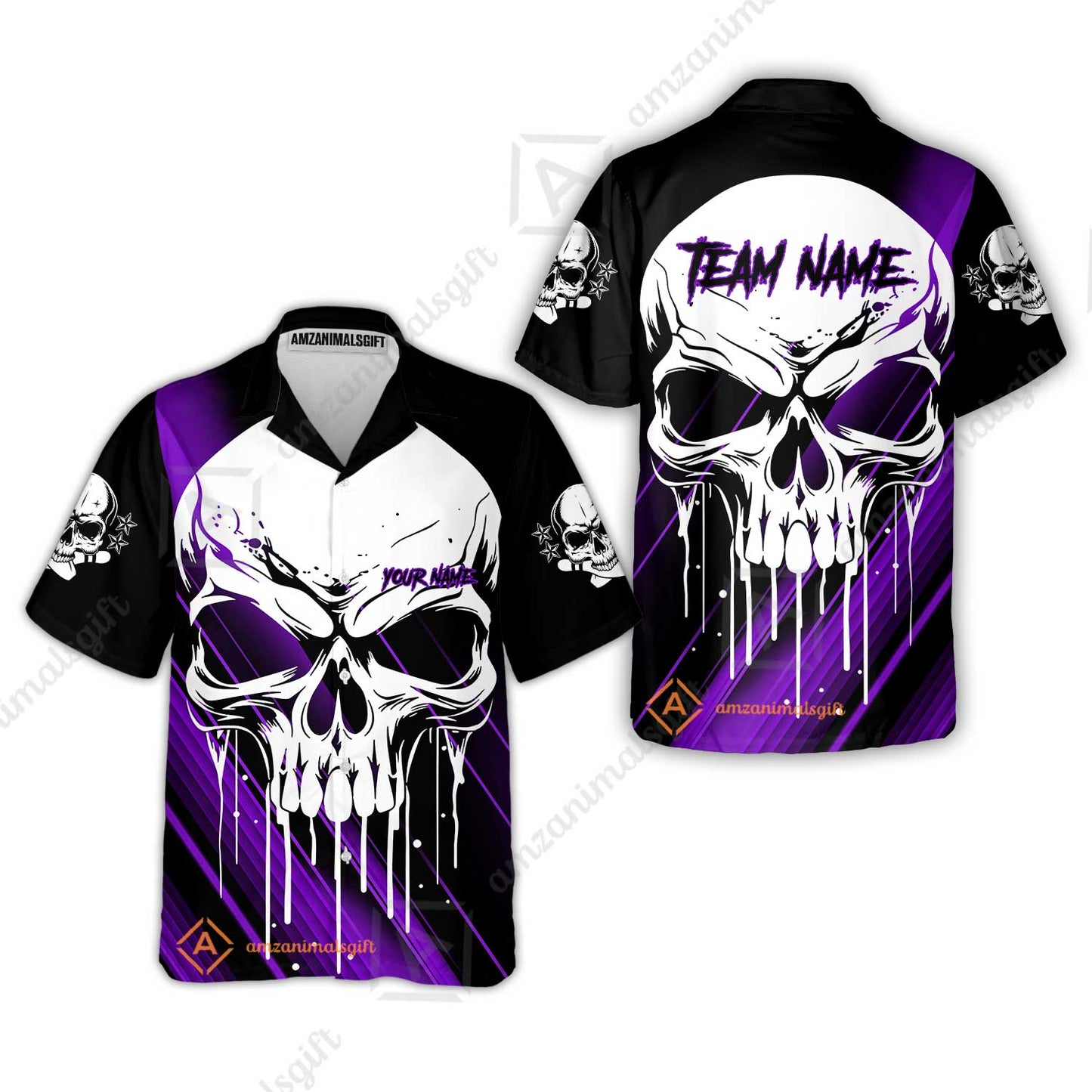 Customized Bowling Polo, Blue Skull Bowling Creepy Style Bowling jerseys Custom Name And Team Shirt