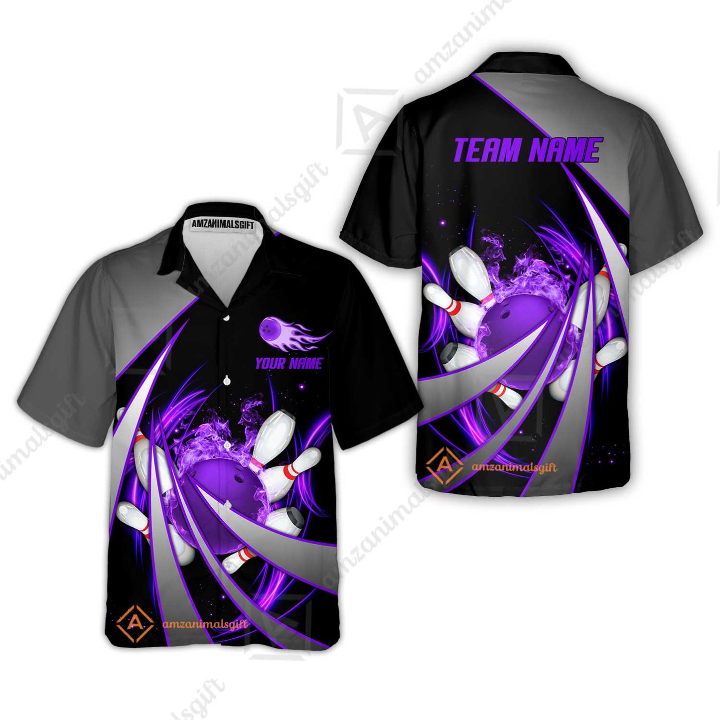 Customized Bowling Unisex Polo, Flame Bowling And Pins Tornado Pattern Multicolor Option Customized Name Zipper Polo Jerseys Shirts