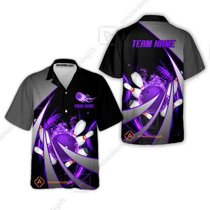 Customized Bowling Unisex Polo, Flame Bowling And Pins Tornado Pattern Multicolor Option Customized Name Zipper Polo Jerseys Shirts