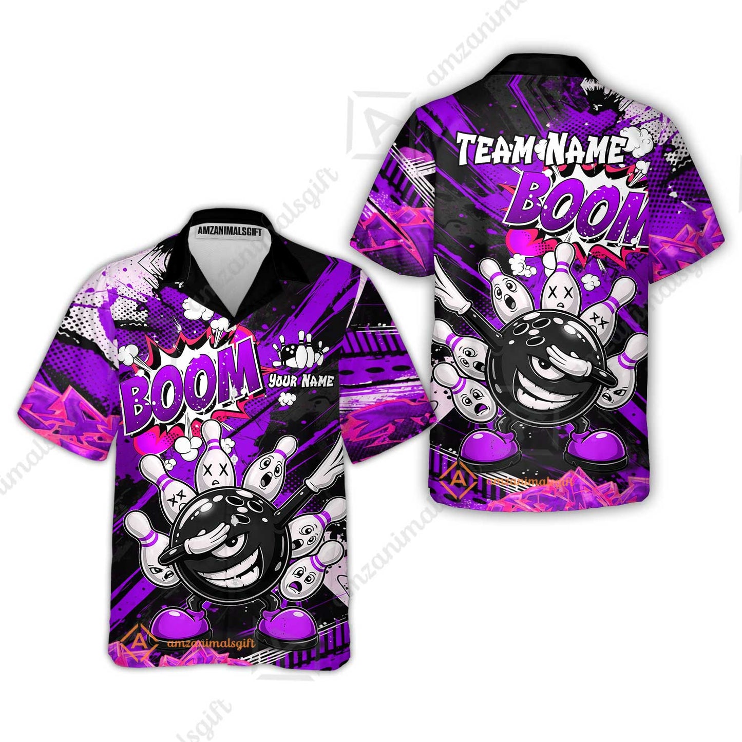 Customized Bowling Unisex Polo Shirt, Boom Bowling Angry Ball Screaming Pins, Personalized Name And Team Name For Bowlers