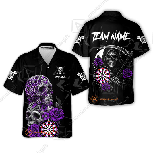 Customized Darts Hawaiian Shirt, Darts Turquoise Skull Roses Dartboard Hawaiian Shirt Style Jersey for Darts Players