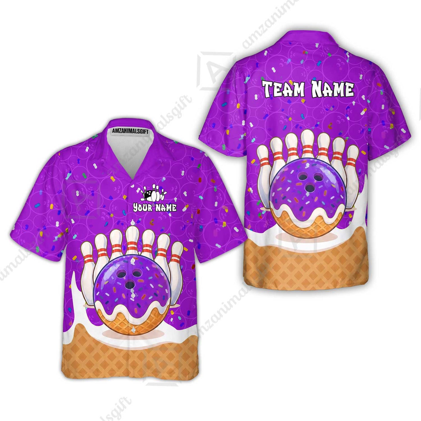 Custom Bowling Jersey Polo Shirt, Bowling Sprinkles Ice Cream Cone, Personalized Name & Team Name