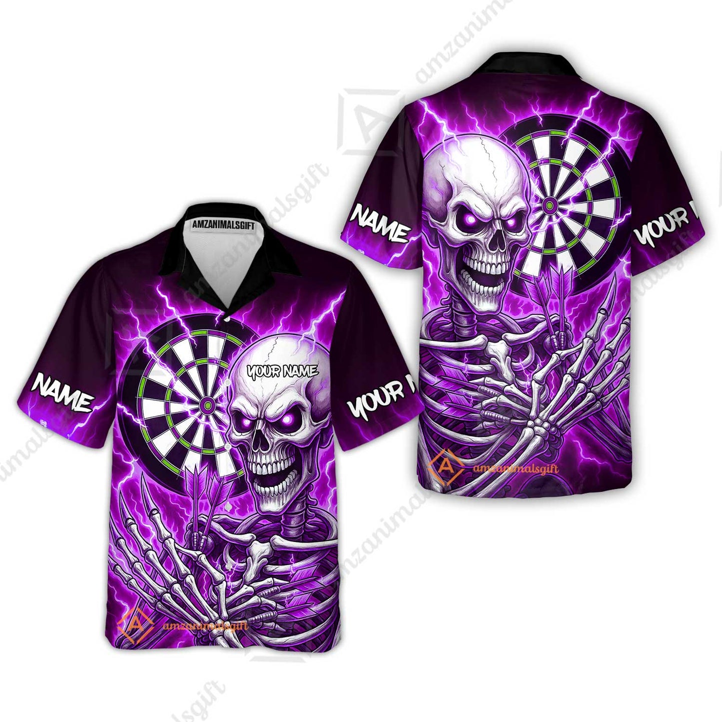 Custom Darts Team Hawaiian Shirt, Dartboard Electric Skeleton Darts Jersey Hawaiian Shirt, Custom Darts Uniforms Jersey