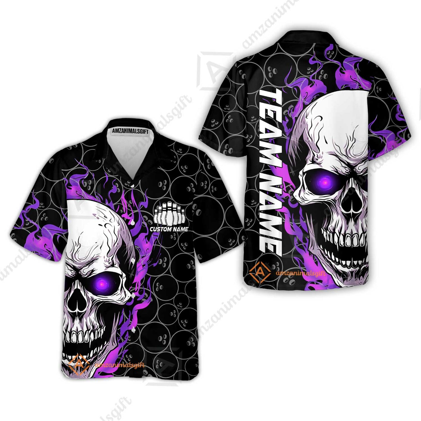 Personalized Bowling Unisex Polo Shirt, Green Flaming Skull Shirt For For Team Men Women Bowlers