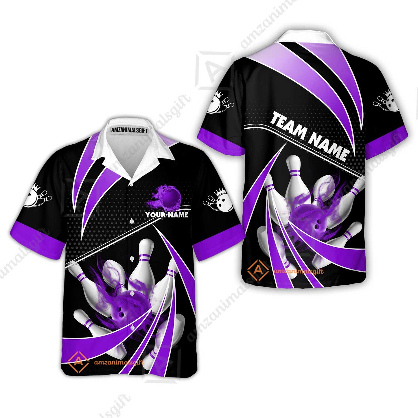 Customized Bowling Hawaiian Shirt , Bowling Ball & Pins Fire Light Sport Hawaiian Shirt Multicolor Option For Bowlers