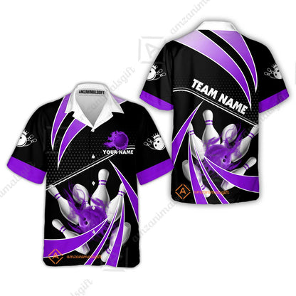 Customized Bowling Hawaiian Shirt , Bowling Ball & Pins Fire Light Sport Hawaiian Shirt Multicolor Option For Bowlers