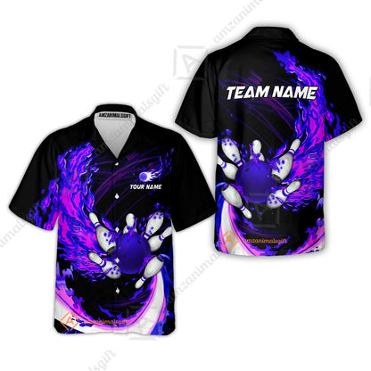 Customized Bowling Polo Team Jerseys, Breath Of Fire Bowling And Pins Multicolor Option Customized Name And Team Name For Bowling Team