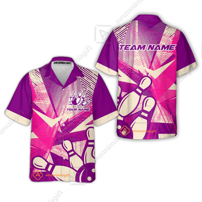 Customized Bowling Hawaiian Shirt, Bowling Ball And Pins Esports Pattern Hawaiian Shirt Uniform For Bowlers
