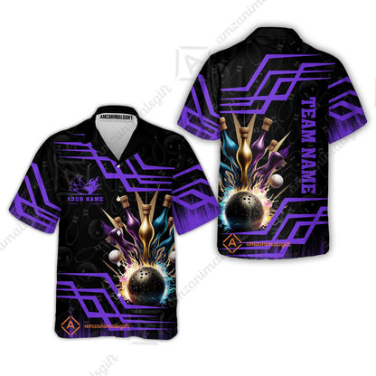 Customized Bowling Unisex Polo, Bowling And Pins Royal Multicolor Option Customized Name And Team Name For Bowling Team