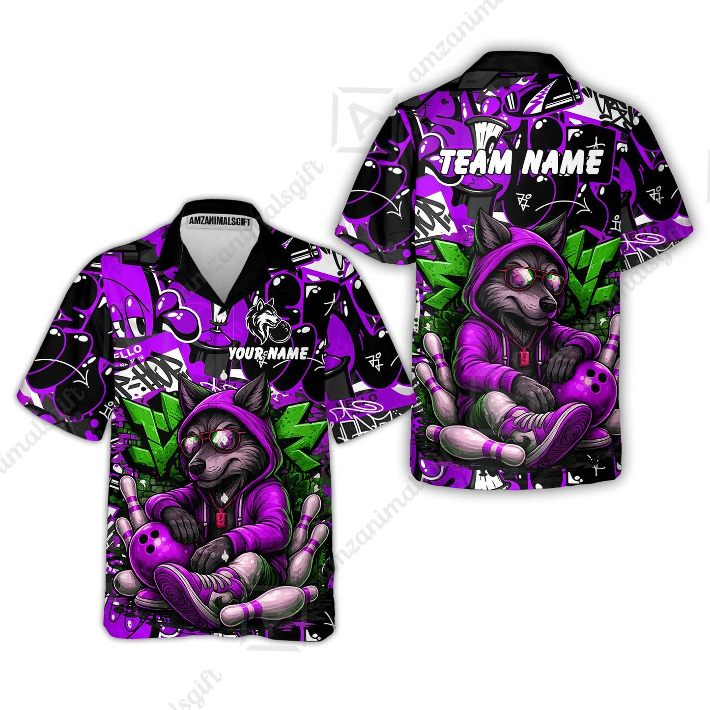 Custom Bowling Jersey Polo Shirt, Badass Wolf Mascot Bowling, Custom Bowling Jersey Team Shirt For Players With Name & Team Name