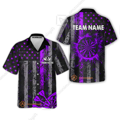 Customized Darts Hawaiian Shirt, Turquoise Grunge US Flag Patriotic Darts Hawaiian Shirt Jersey for Darts Players