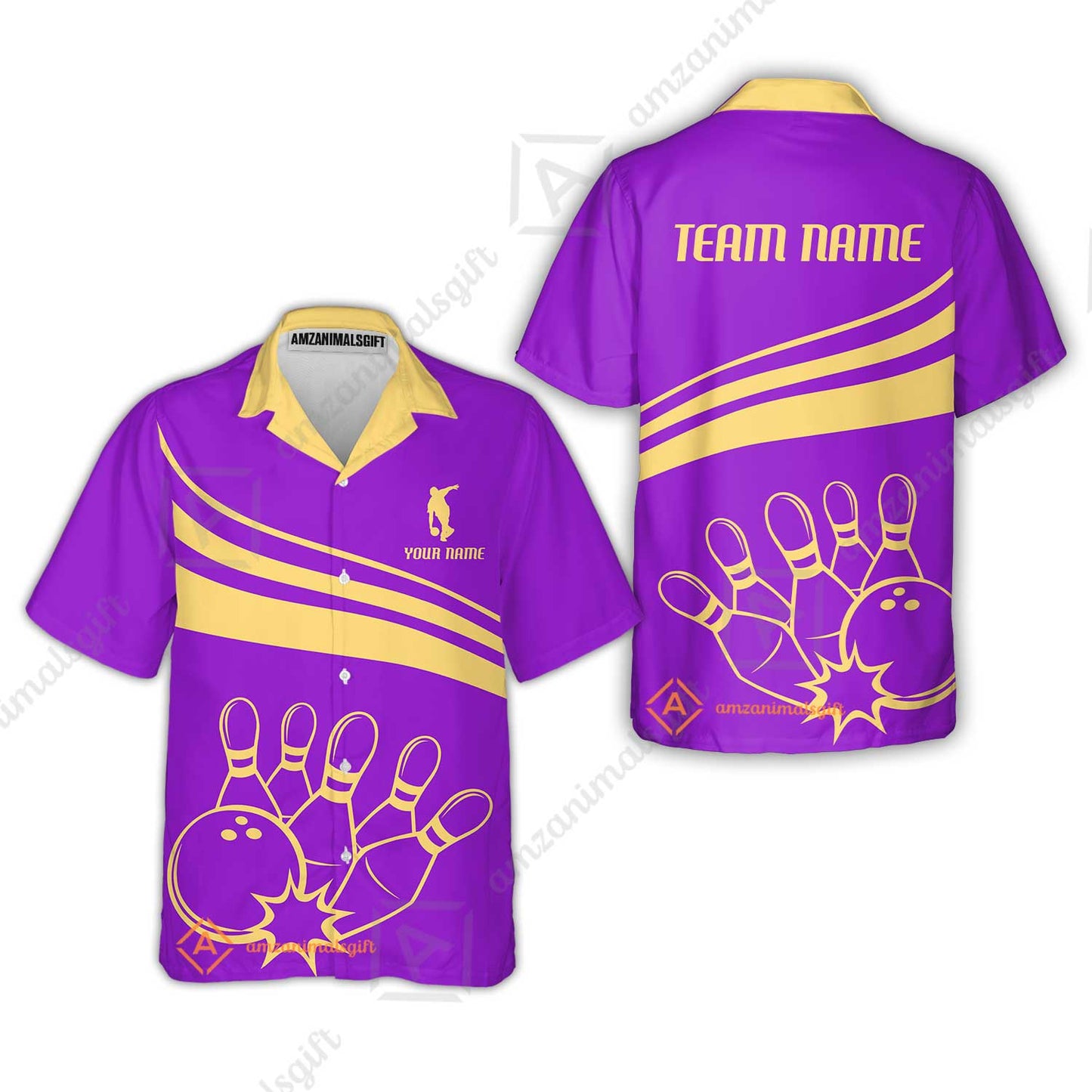 Bowling Customized Jersey Purple Shirt Gold Curve Bowling Tenpin Quarter Zip Shirt, Outfit For Bowlers, Bowling Team