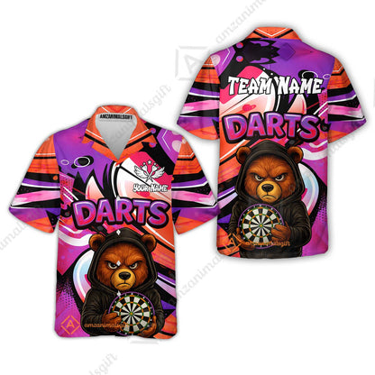 Customized Darts Team Uniform Shirt, Custom Darts Team Collar Quarter-Zip, Personalized Bear Darts Shirt with Name & Team Name