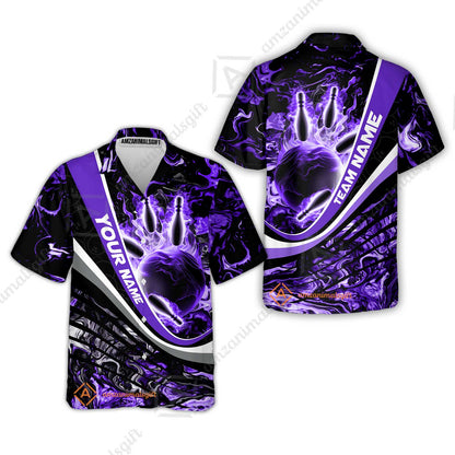 Customized Bowling Polo, Flaming Magma Bowling And Pins Multicolor Option Customized Name Team Name For Bowling Team Shirts