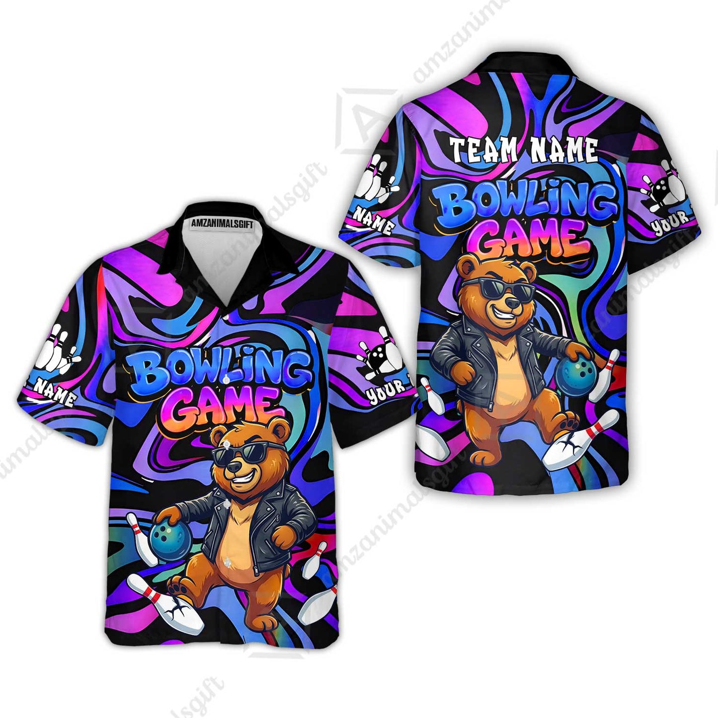 Custom Bowling Jersey Polo Shirt, Trippy Swirl Rocker Bear Graffiti Style, Custom Bowling Jersey Team Shirt For Players With Name & Team Name