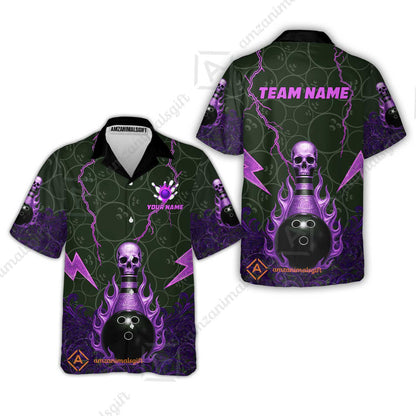 Custom Bowling Team Unisex Polo Shirt, Thunder Skull Strike Personalized Team Shirt, Custom Name and Team Name for Bowlers