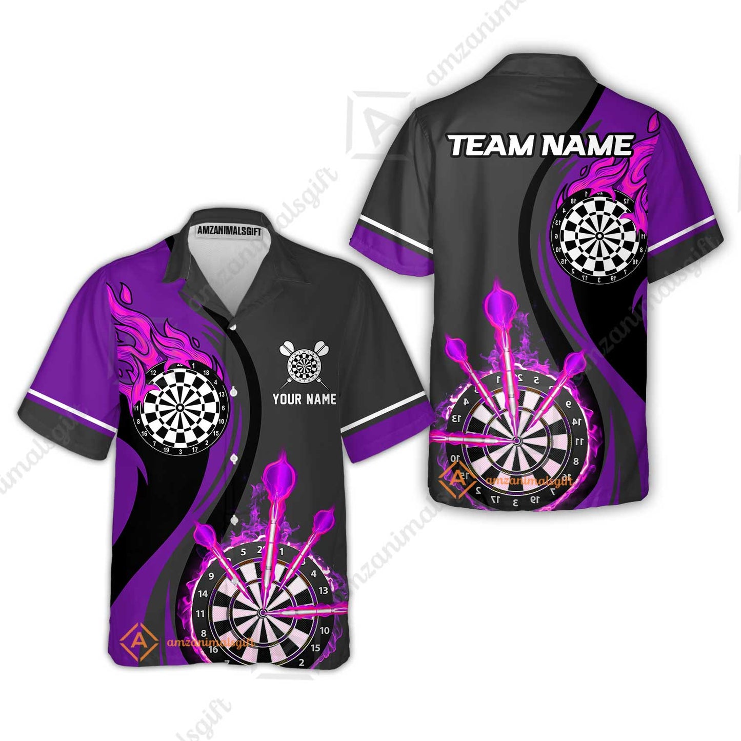 Custom Tailored Fire Flames Darts Team Jersey Polo Quarter-Zip Shirts, Customized Name Team Name Darts Team Jerseys Uniform
