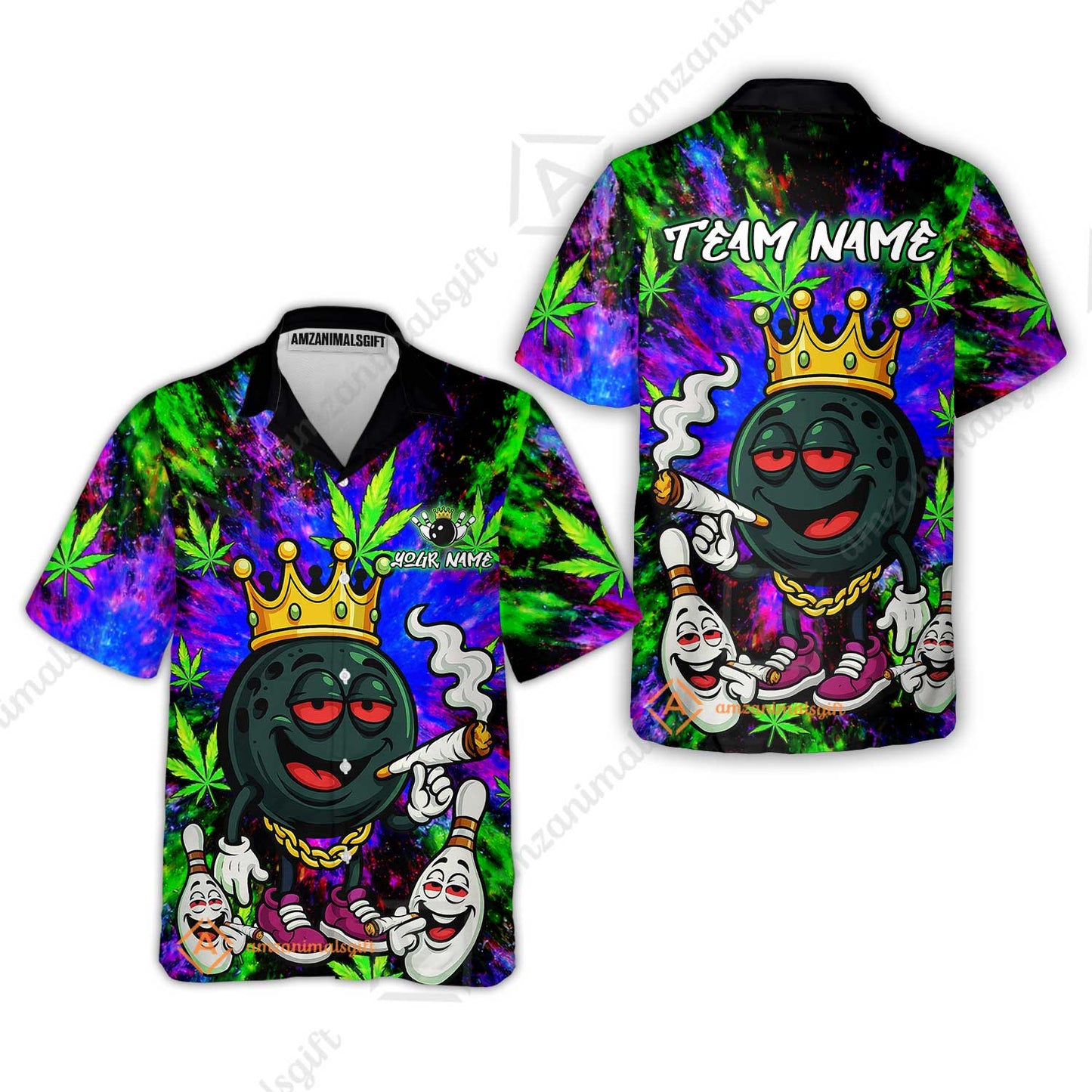 Custom Bowling Team Flat Neck Zip Jersey Shirt, King Smoke Tie-Dye Personalized Team Shirt, Custom Name and Team Name for Bowlers