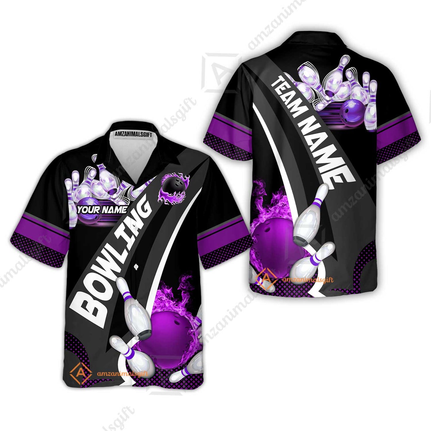 Customized Bowling Polo, Bowling And Pins Plame Premium Multicolor Option Personalized Name And Team Zipper Polo Jerseys Shirts