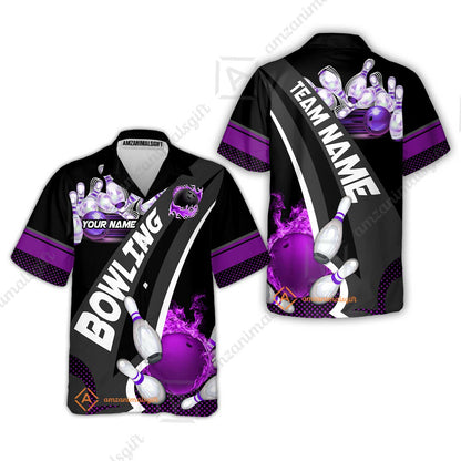 Customized Bowling Polo, Bowling And Pins Plame Premium Multicolor Option Personalized Name And Team Zipper Polo Jerseys Shirts