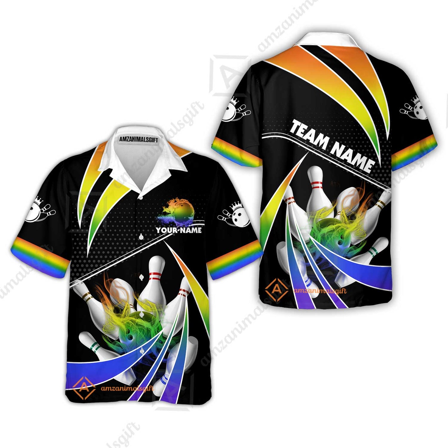 Customized Bowling Hawaiian Shirt , Bowling Ball & Pins Fire Light Sport Hawaiian Shirt Multicolor Option For Bowlers