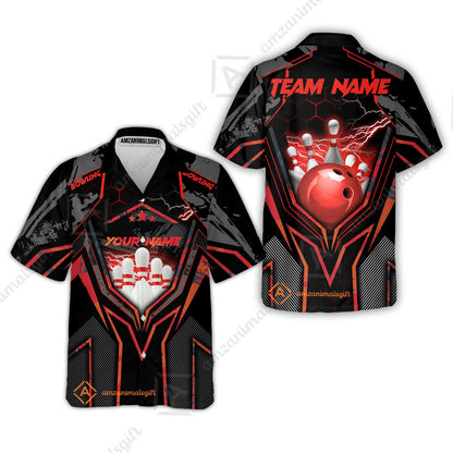 Customized Bowling Jersey, Bowling And Pins Abstract Grunge Texture X Multicolor Option Customized Name And Team Name Zipper Polo Jerseys Shirts