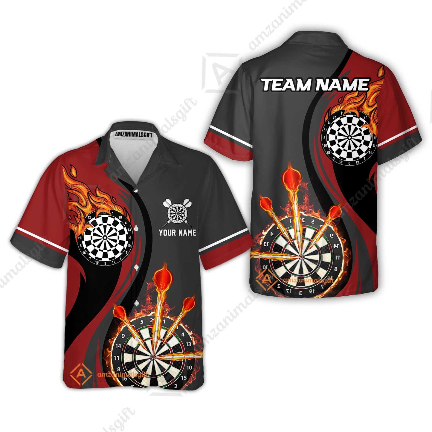 Custom Tailored Fire Flames Darts Team Jersey Polo Quarter-Zip Shirts, Customized Name Team Name Darts Team Jerseys Uniform