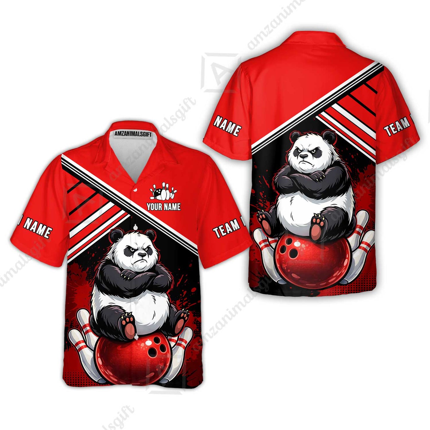 Custom Bowling Jersey Polo Shirt, Panda Mascot Bowling Custom Bowling Jersey Team Shirt For Players With Name & Team Name