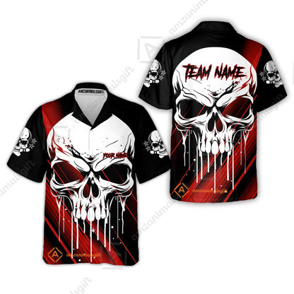 Customized Bowling Polo, Blue Skull Bowling Creepy Style Bowling jerseys Custom Name And Team Shirt