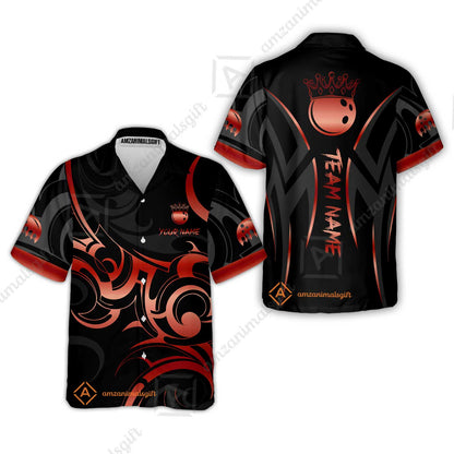 Customized Bowling Team Hawaiian Shirt, Bowling Swirling Fire Flames Gold And Black Style Polo Shirt For Bowlers
