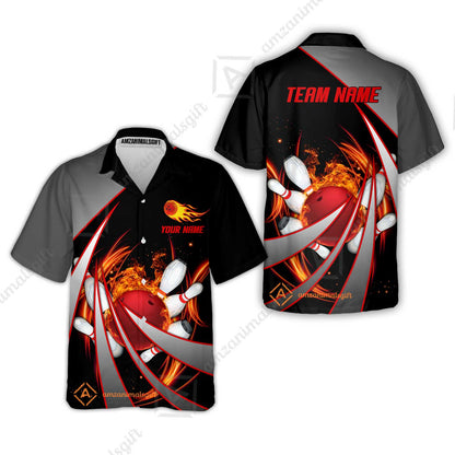 Customized Bowling Unisex Polo, Flame Bowling And Pins Tornado Pattern Multicolor Option Customized Name Zipper Polo Jerseys Shirts