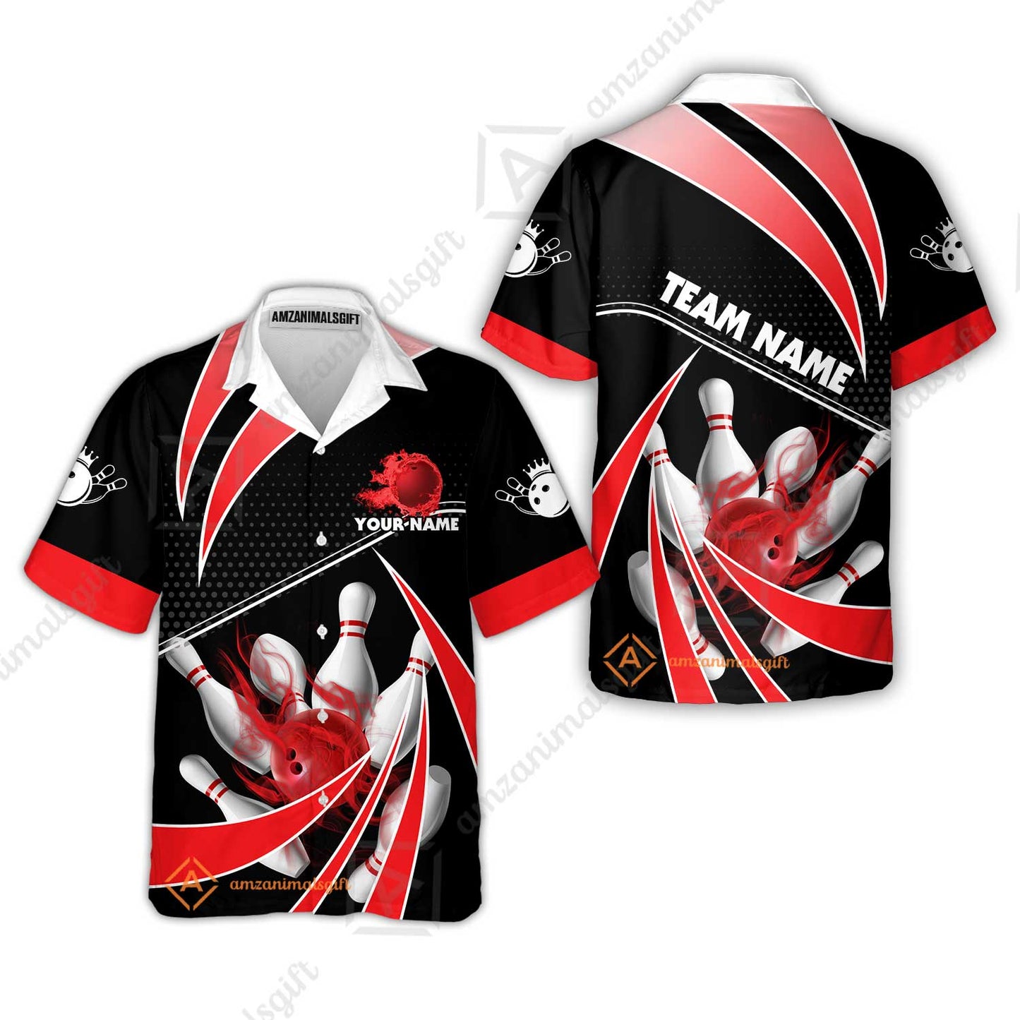 Customized Bowling Hawaiian Shirt , Bowling Ball & Pins Fire Light Sport Hawaiian Shirt Multicolor Option For Bowlers