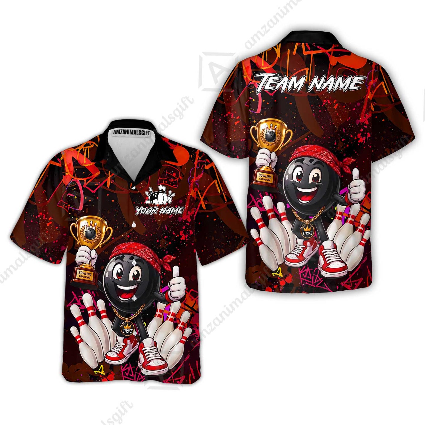 Custom Bowling Jersey Polo Shirt, Graffiti Champion, Custom Bowling Jersey Team Shirt For Players With Name & Team Name