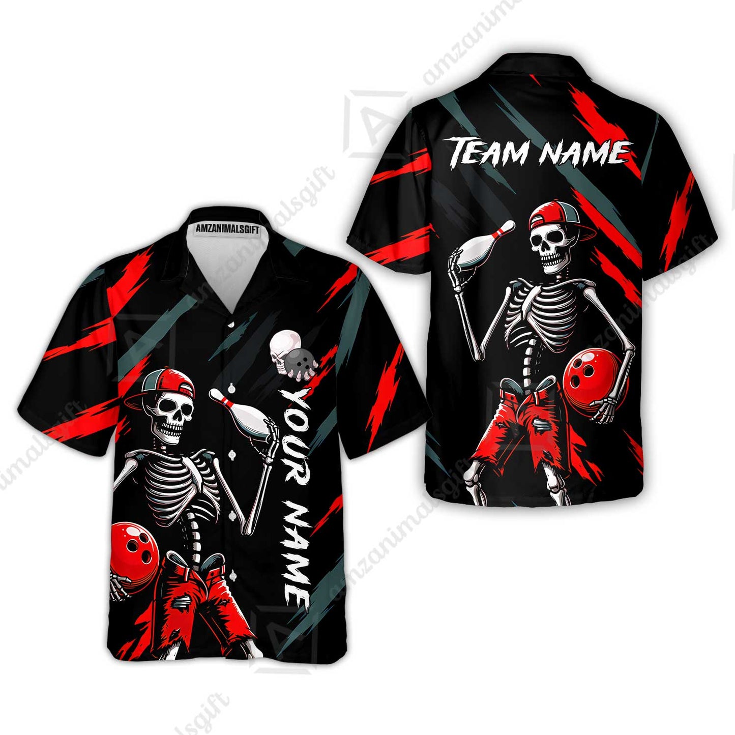 Customized Bowling Shirt, Bad Boy Skeleton Bowler, Personalized Polo Shirt For Players With Name & Team Name