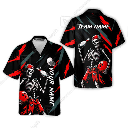 Customized Bowling Shirt, Bad Boy Skeleton Bowler, Personalized Polo Shirt For Players With Name & Team Name