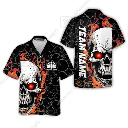 Personalized Bowling Unisex Polo Shirt, Green Flaming Skull Shirt For For Team Men Women Bowlers