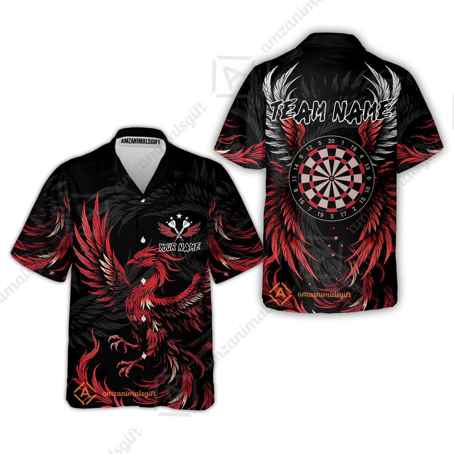 Custom Darts Team Hawaiian Shirt, Phoenix Dartboard Wings Darts Jersey Hawaiian Shirt, Custom Name And Team Name Darts Uniforms Jersey