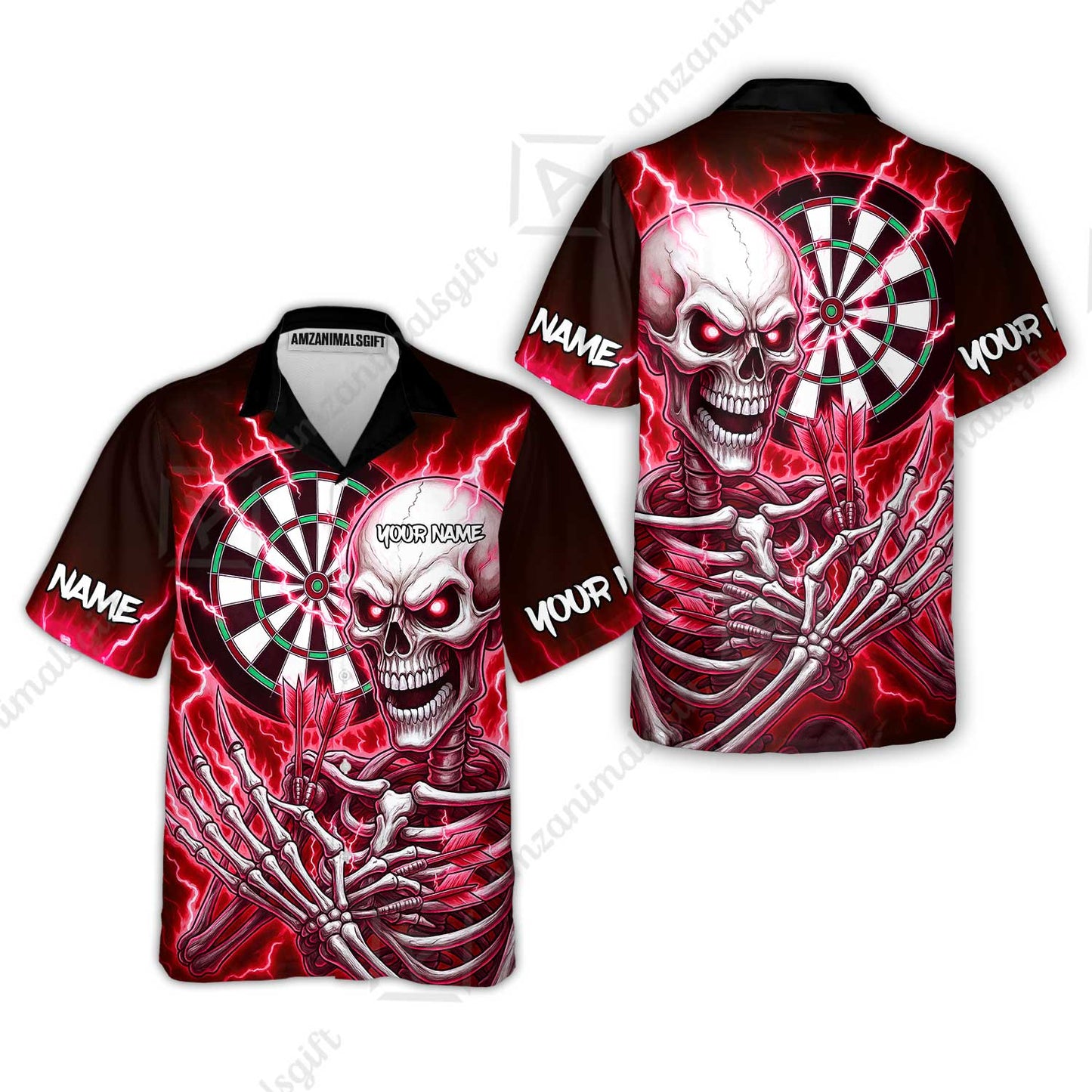 Custom Darts Team Hawaiian Shirt, Dartboard Electric Skeleton Darts Jersey Hawaiian Shirt, Custom Darts Uniforms Jersey